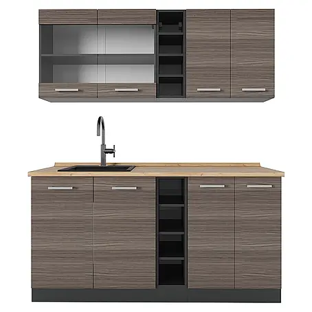 Vicco  Singleküche R-Line Edelgrau/Anthrazit, AP Eiche
