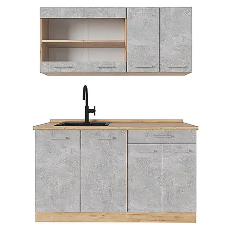 Vicco  Singleküche R-Line Beton/Goldkraft Eiche ohne Arbeitsplatte