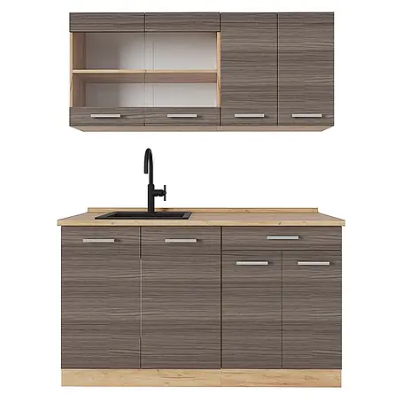 Vicco  Singleküche R-Line Edelgrau/Goldkraft Eiche, AP Eiche