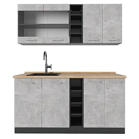 Vicco  Singleküche R-Line Beton/Anthrazit ohne Arbeitsplatte