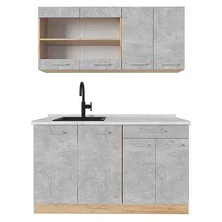 Vicco  Singleküche R-Line Beton/Goldkraft Eiche, AP Marmor