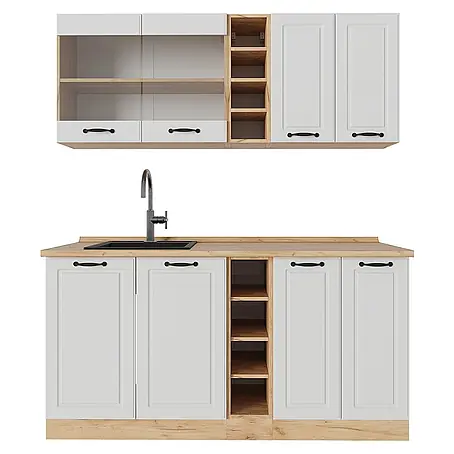 Vicco  Singleküche R-Line Weiß Landhaus/Goldkraft Eiche, AP Eiche