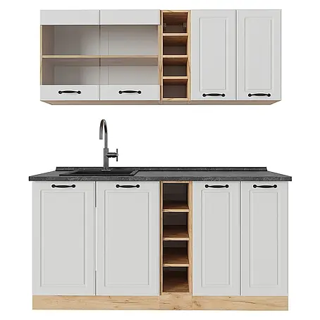 Vicco  Singleküche R-Line Weiß Landhaus/Goldkraft Eiche, AP Anthrazit