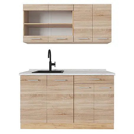 Vicco  Singleküche R-Line Sonoma/Goldkraft Eiche, AP Marmor
