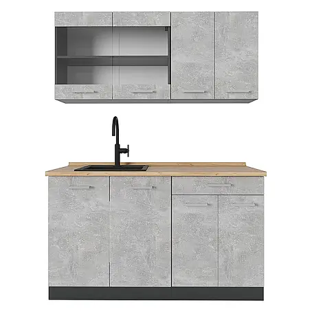 Vicco  Singleküche R-Line Beton/Anthrazit, AP Eiche
