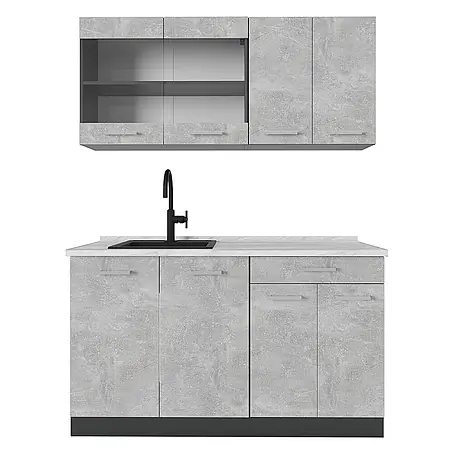 Vicco  Singleküche R-Line Beton/Anthrazit, AP Marmor