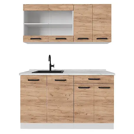 Vicco  Singleküche R-Line Goldkraft Eiche/Weiß AP Marmor
