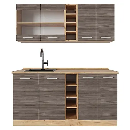 Vicco  Singleküche R-Line Edelgrau/Goldkraft Eiche, AP Eiche