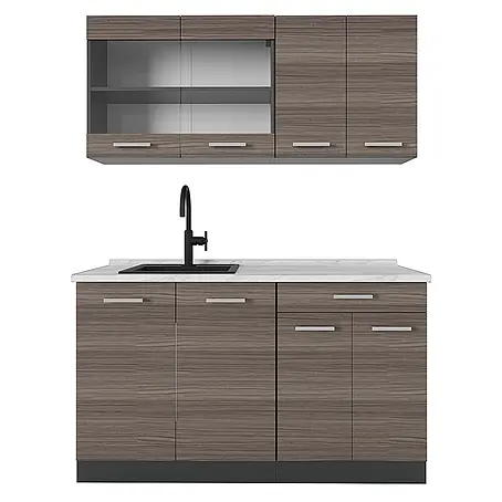 Vicco  Singleküche R-Line Edelgrau/Anthrazit, AP Marmor