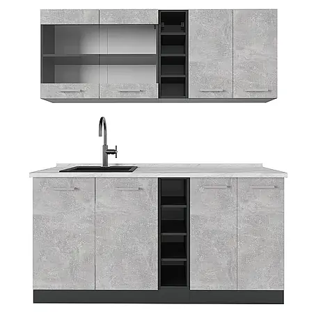 Vicco  Singleküche R-Line Beton/Anthrazit, AP Marmor