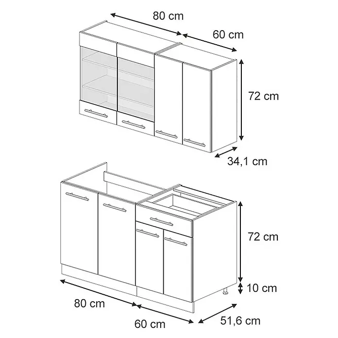 Vicco Singleküche Fame-Line Goldkraft Eiche ohne Arbeitsplatte - Goldkraft Eiche, Ohne AP - Weißes Küchenschränke-Set mit Maßen: Oberschrank 140x72x34.1cm, Unterschrank 140x82x51.6cm.