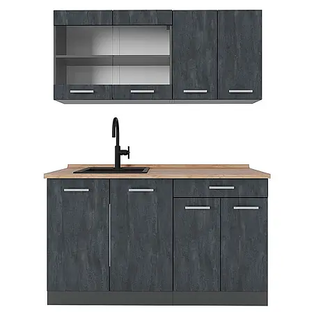 Vicco  Singleküche R-Line Schwarz Beton/Anthrazit AP Eiche