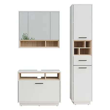 Vicco  Badmöbel-Set Beatrice Weiß/Sonoma 3 Teile mit Hochschrank