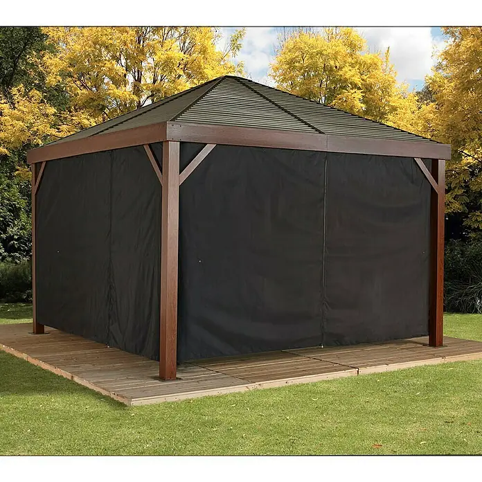 Sojag Pavillon-Seitenwände South Beach - Für Sojag Pavillon South Beach 12x12 - Ein elegantes Gartenpavillon mit schwarzen Vorhängen, ideal für Privatsphäre und Schutz im Freien.