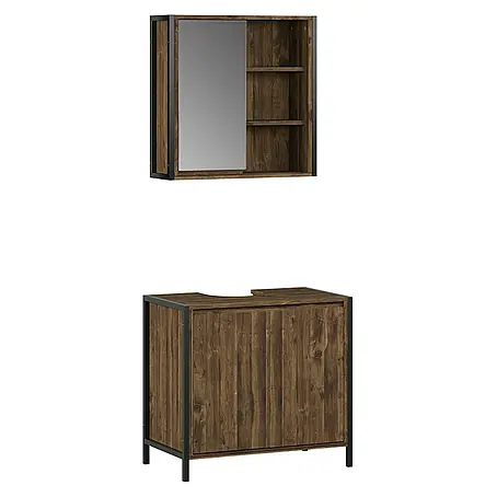 Vicco  Badmöbel-Set Naola Eiche/Schwarz 2 Teile