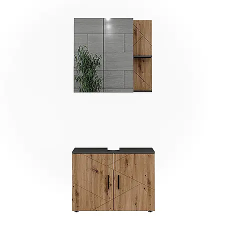 Vicco Badmöbel-Set Irma, Anthrazit/Goldkraft Eiche 80 cm