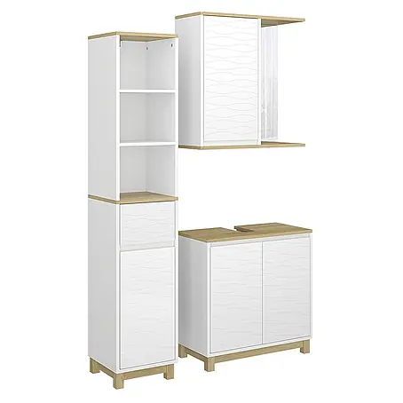 Vicco  Badmöbel-Set Livia Weiß/Eiche 3 Teile, mit Hochschrank