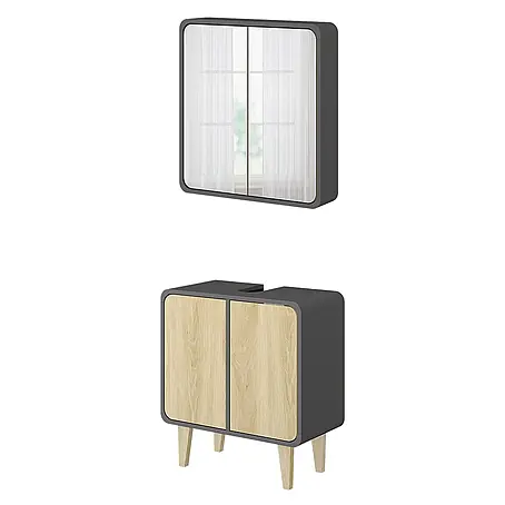 Vicco Badmöbel-Set Arla, Anthrazit/Eiche 60 cm