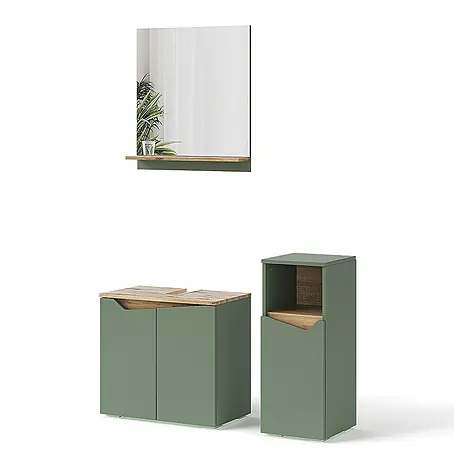 Vicco Badmöbel-Set Marelle, Grün/Artisan-Eiche 60 cm
