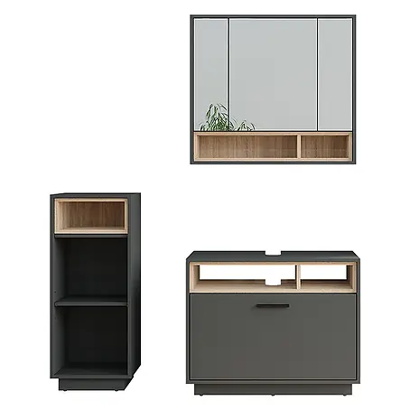 Vicco  Badmöbel-Set Beatrice Anthrazit/Sonoma 3 Teile mit Midischrank