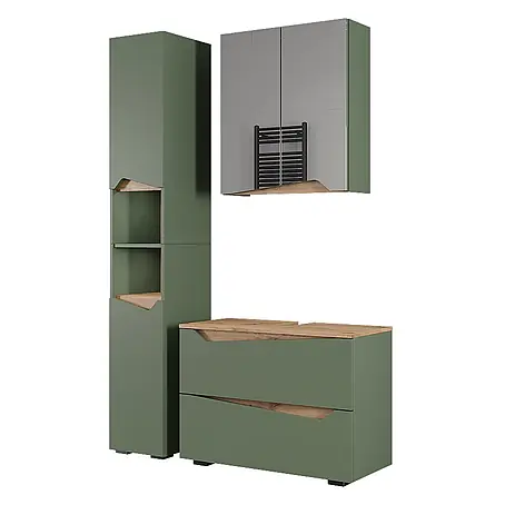 Vicco  Badmöbel-Set Marelle Grün/Artisan 3 Teile mit Hochschrank