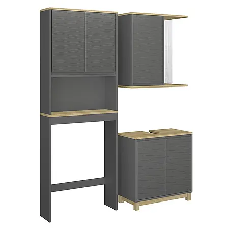 Vicco  Badmöbel-Set Livia Anthrazit/Eiche 3 Teile