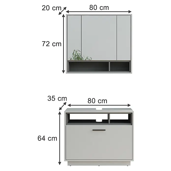 Vicco Badmöbel-Set Beatrice Grau/Anthrazit 2 Teile - Grau, Matt - Modulares grau-weißes Wandregal (80x72x20 cm) und Boden-Medienmöbel (80x64x35 cm) mit Stauraum.