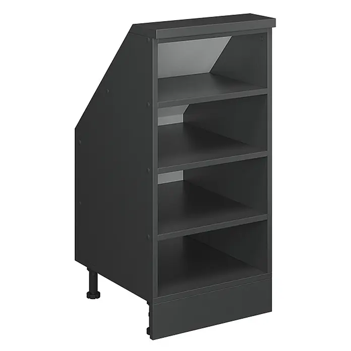Vicco Schrankküche R-Line Anthrazit mit 4 Fächern - Dachschrägenschrank 40cm offen - Dunkelgraues offenes Regal mit einer abgeschrägten Seite und vier Fächern für vielseitige Aufbewahrung.