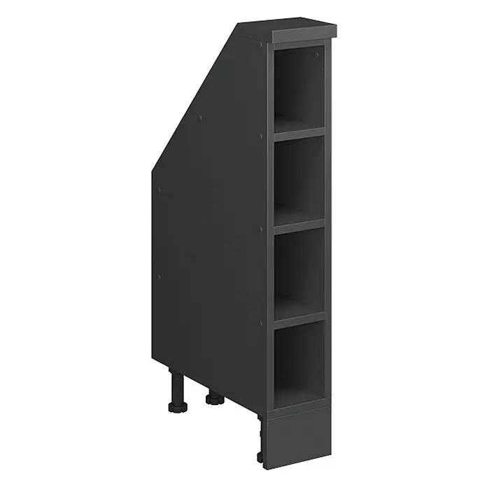 Vicco Schrankküche R-Line Anthrazit mit 4 Fächern - Dachschrägenschrank 15 cm offen - Dunkelgraues, schräges Modulregal mit vier offenen Fächern und verstellbaren Füßen, ideal für Dachschrägen.