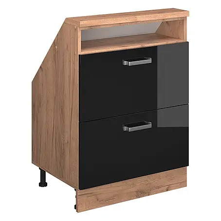 Vicco  Küchenleerblock R-Line Schwarz Hochglanz mit 2 Schubladen