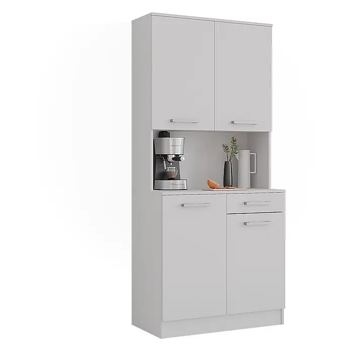 Küchenbuffet Raul 83.6 cm Weiß Art.-Nr. 58433 -  - Weißer moderner Küchenschrank mit mehreren Türen, einer Schublade und einem offenen Fach für Kaffeemaschine und Deko.