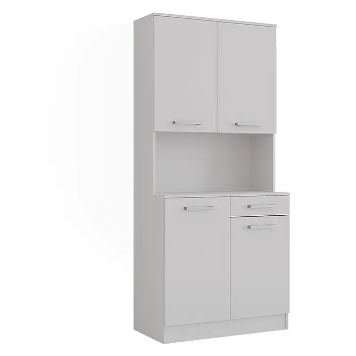 Küchenbuffet Raul 83.6 cm Weiß Art.-Nr. 58433 -  - Weißer Mehrzweckschrank mit zwei Oberschränken, einem offenen Fach und Unterschränken mit einer Tür und zwei Schubladen.