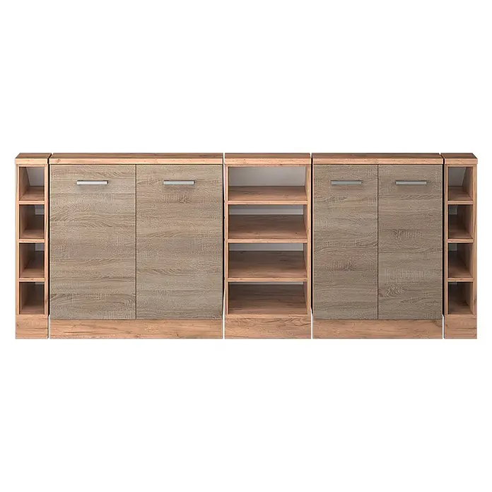 Vicco Schrankküche R-Line Sonoma 5er Set - Sonoma, Dachschrägenzeile 210cm - Modulares Möbel aus Holzoptik mit Türen und offenen Fächern.