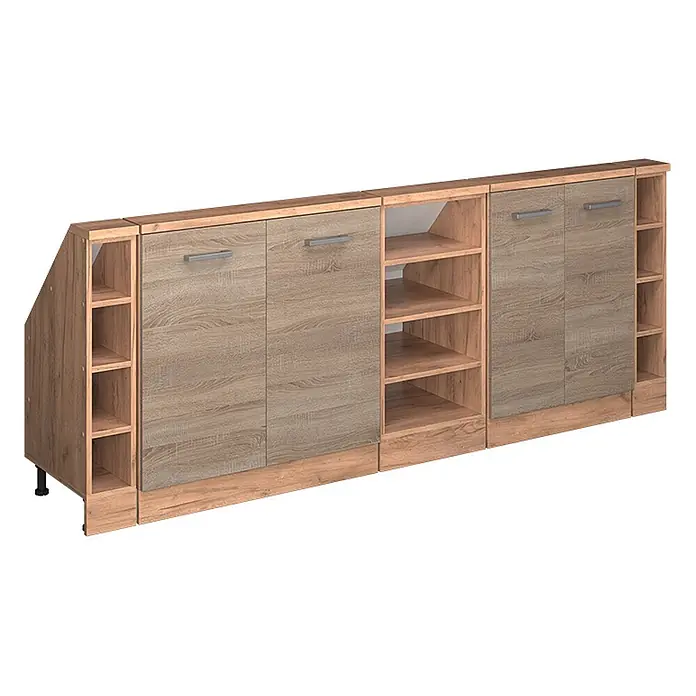 Vicco Schrankküche R-Line Sonoma 5er Set - Sonoma, Dachschrägenzeile 210cm - Modulares Holzschrank/Sideboard in heller Holzoptik mit Türen, offenen Fächern und schmalen Ablagen.