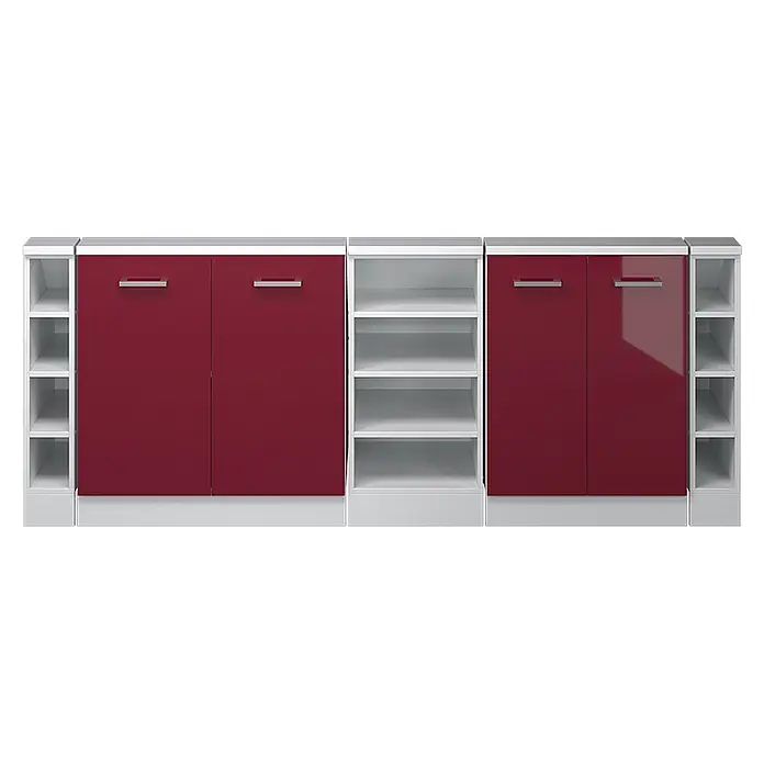 Küchenschrank für Dachschrägen R-Line 210 cm Rot Hochglanz Art.-Nr. 58202 -  - Modulares Stauraummöbel mit weißen offenen Regalfächern und hochglänzenden roten Schranktüren, ideal zur Organisation.