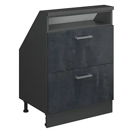 Vicco  Schrankküche R-Line Schwarz Beton mit 2 Schubladen