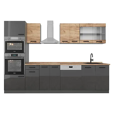 Vicco  Küchenzeile R-Line Weiß/Goldkraft Eiche zweifarbige Schränke, AP Eiche