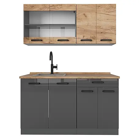 Vicco  Singleküche R-Line Anthrazit/Goldkraft Eiche zweifarbige Schränke, AP Eiche