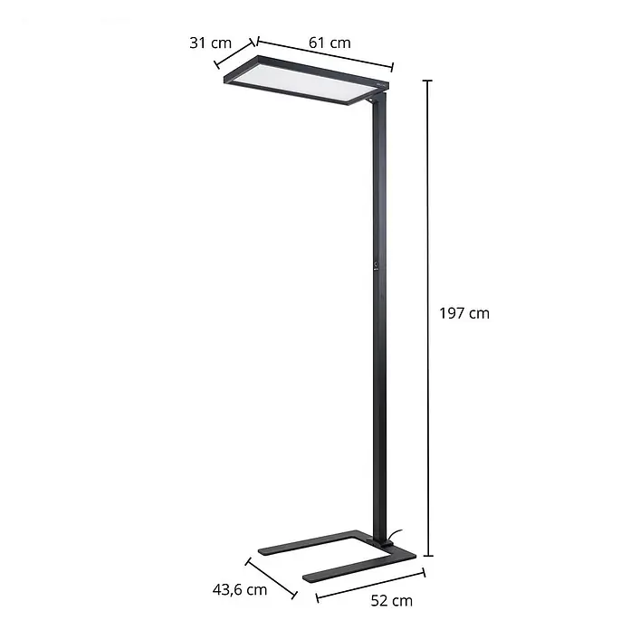 Arcchio Stehleuchte Nelus - Höhe: 197 cm, schwarz, schwarz - Hohe schwarze LED-Stehleuchte mit rechteckigem Lichtpanel und schlankem U-förmigem Fuß.