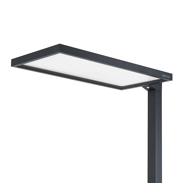 Arcchio Stehleuchte Nelus - Höhe: 197 cm, schwarz, schwarz - Dunkelgraue rechteckige ARCCHIO Außenleuchte mit mattiertem Diffusor und integriertem Sensor.