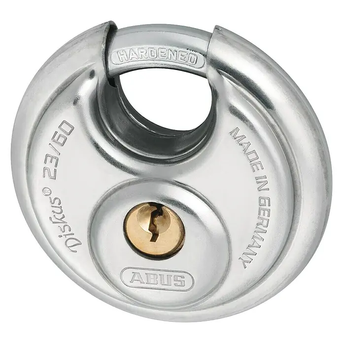 Abus Diskus Candado de disco 23/60 B/EFSPP - An x Al: 60 x 60 mm, Acero inoxidable - Candado ABUS Diskus® 23/60 de acero endurecido, que ofrece alta seguridad. Calidad Made in Germany.