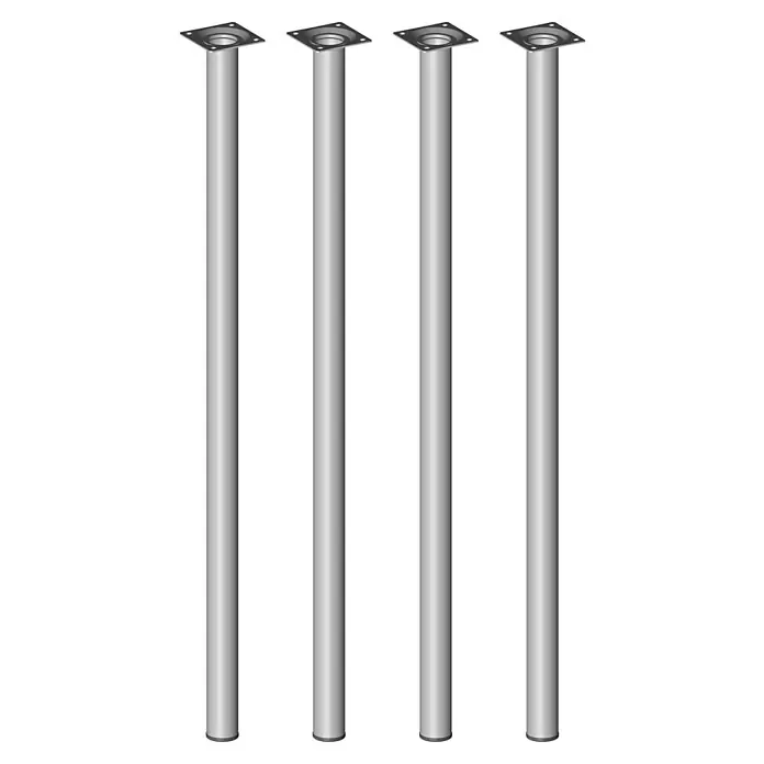 Element System Set de patas de mueble Borgoña - Ø x Al: 3 x 70 cm, Capacidad de carga: 50 kg, Acero, Aluminio blanco, 4 ud. - Cuatro patas de mesa plateadas con placas de montaje cuadradas para muebles.