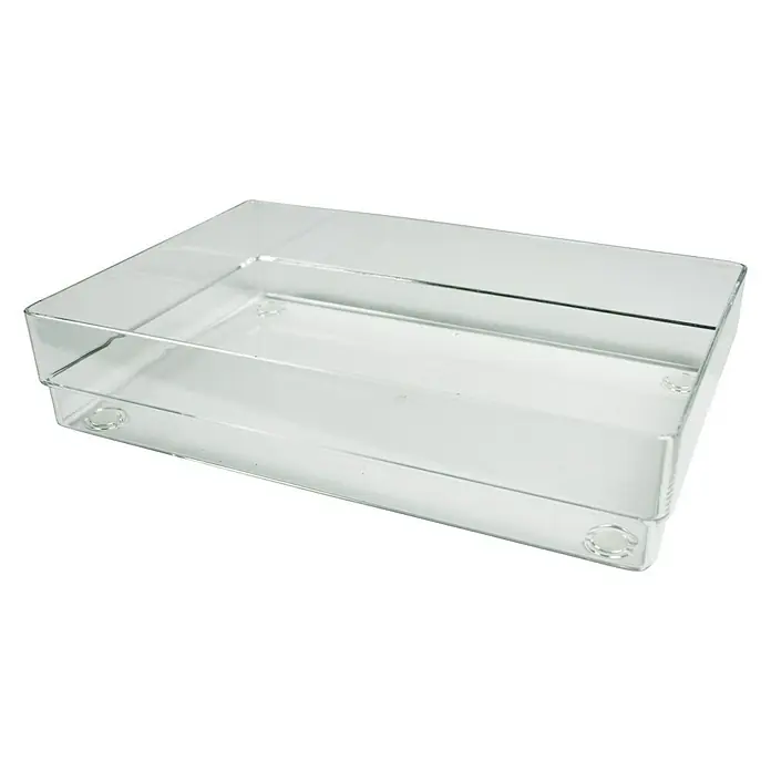 Deblanch Organizador - 23 x 15 x 5 cm, Transparente - Caja de almacenamiento transparente, ideal para suministros de oficina u objetos pequeños, de forma rectangular.