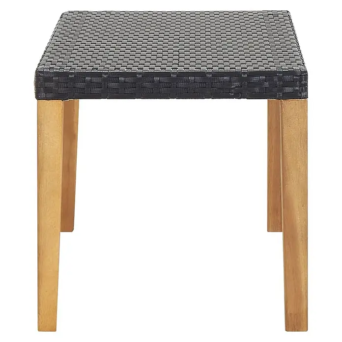 Furnicato Gartenbank PE-Rattan - B x T x H: 120 x 40 x 40 cm, Schwarz - Quadratischer Hocker mit geflochtener schwarz-dunkelgrauer Platte und hellbraunen Holzbeinen.
