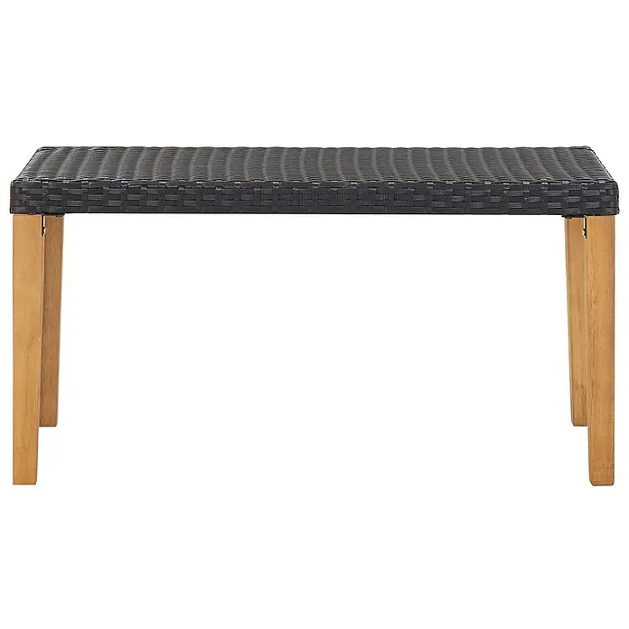 Furnicato Gartenbank PE-Rattan - B x T x H: 120 x 40 x 40 cm, Schwarz - Rechteckige Bank mit schwarzer geflochtener Oberfläche und Holzbeinen.