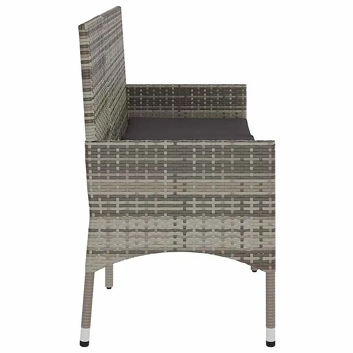 Furnicato Gartenbank PE-Rattan - B x T x H: 140 x 51 x 85 cm, Grau - Graue Gartenbank aus Polyrattan mit dunkelgrauem Kissen, Seitenansicht.