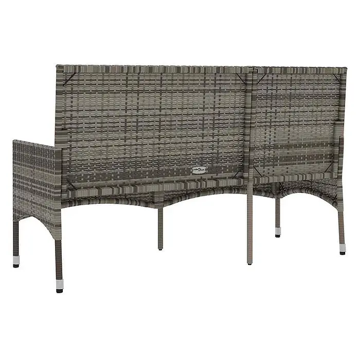 Furnicato Gartenbank PE-Rattan - B x T x H: 140 x 51 x 85 cm, Grau - Graue, geflochtene Polyrattan-Gartenbank, von hinten und der Seite gezeigt.