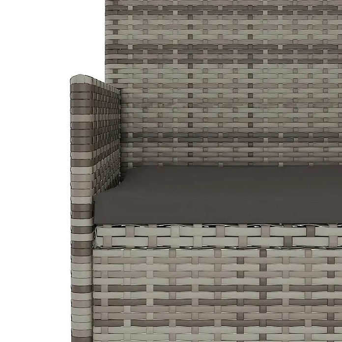 Furnicato Gartenbank PE-Rattan - B x T x H: 140 x 51 x 85 cm, Grau - Nahaufnahme eines grauen Polyrattan-Gartensitzes mit dunkelgrauem Kissen.