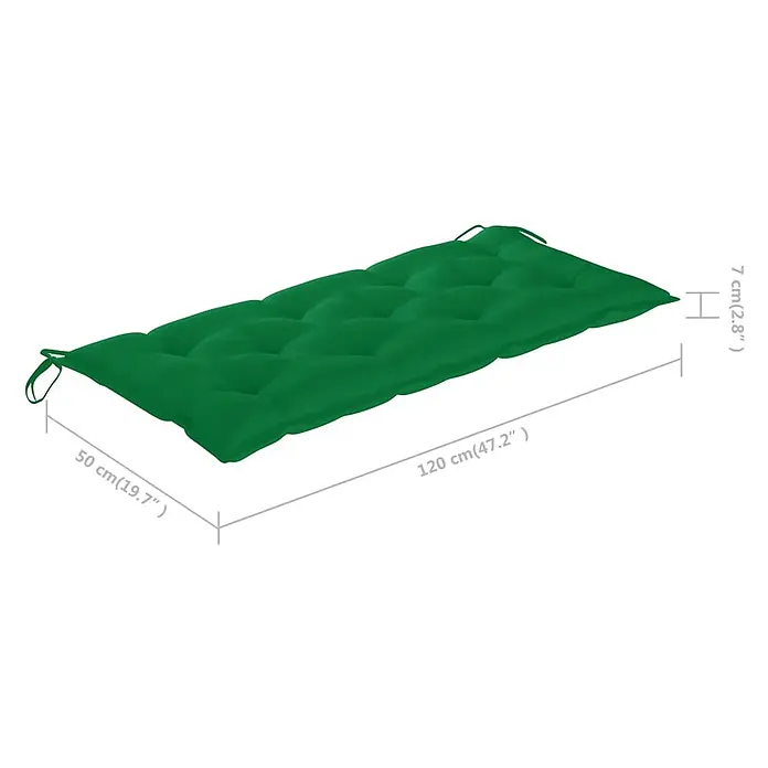 Furnicato Gartenbank - B x T x H: 38 x 118 x 45 cm, Grün - Grünes getuftetes Bankkissen mit Bändern, Maße 120x50x7 cm (47,2x19,7x2,8 Zoll).