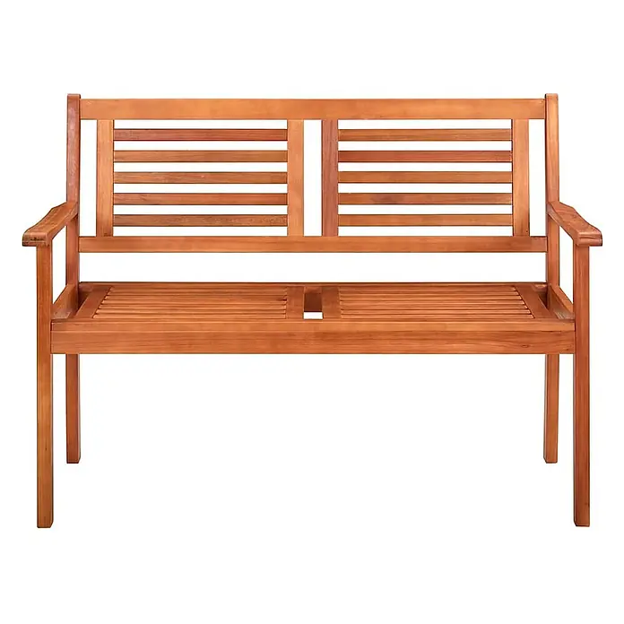 Furnicato Gartenbank Eukalyptusholz geölt - B x T x H: 120 x 60 x 89 cm, Weinrot - Zweisitzige Gartenbank aus Holz mit Lattenrückenlehne und Sitzfläche in naturhellbrauner Ausführung.